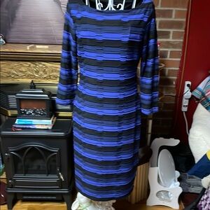 Sharagano Blue and Black Long Sleeve Dress